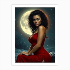 Hot Beauty in Red Dress by Full Moon Art Print