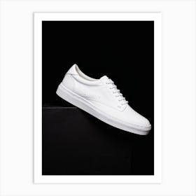 White Shoe Embodies Elegance Rests On Contrasting Bold Black Canvas Accentuates Minimalistic Desi Art Print