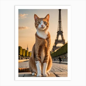 Furry Footprints: A Cat’s Guide to Iconic Sights Cat In Paris Art Print