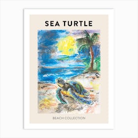 Pencil Scribble Of A Sea Turtle On The Beach Poster 3 Art Print