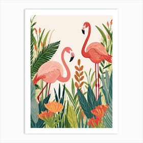 Jamess Flamingo And Heliconia Minimalist Illustration 3 Art Print