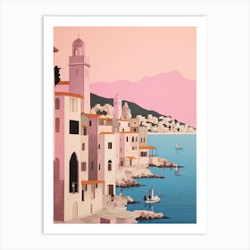 Budva Montenegro 1 Vintage Pink Travel Illustration Art Print