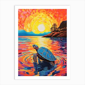 Sea Turtle Geometric Brushstrokes 1 Art Print