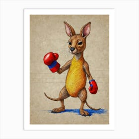 Kangaroo With Boxing Gloves 1 Art Print