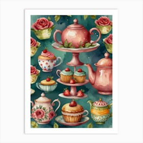 Watercolor Tea Set 1 Art Print