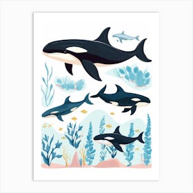 Pastel Blue Cute Orca Whales Art Print