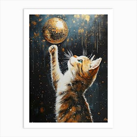 Cat With Disco Ball 2 Art Print