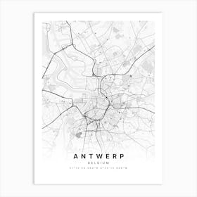 Antwerp Belgium White Map Art Print