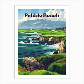 Pebble Beach Golf Links Coastline Digital Travel Art Poster