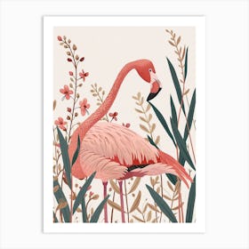 Andean Flamingo And Oleander Minimalist Illustration 4 Art Print