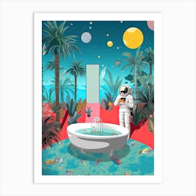 Astronaut In The Pool Colourful Illustration 2 Art Print