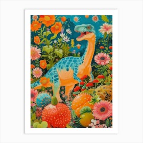 Dinosaur In The Garden Flowers 3 Art Print