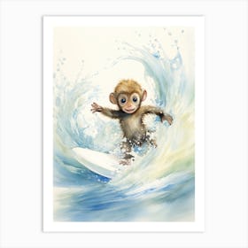 Monkey Painting Surfing Watercolour 4 Art Print