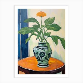 Flowers In A Vase Still Life Painting Calendula 3 Art Print
