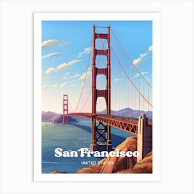 San Francisco United States Bridge Modern Travel Illustration Art Print