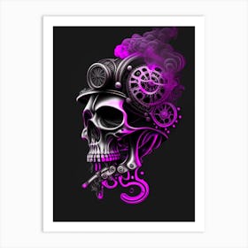 Skull With Psychedelic Patterns Pink 2 Stream Punk Art Print