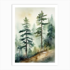 Appalachian Mountains of Misty Pines Watercolor Print of Evergreen Forest..127 Art Print