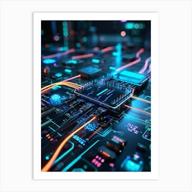 A Cyber Interface With Advanced Ai Capabilities Neural Connectivity Highlighted Glowing Cables Int (3) Art Print