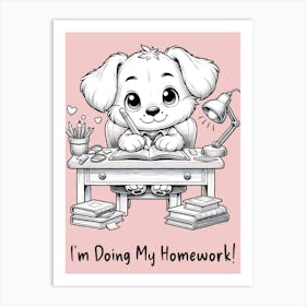 Minimalist Puppy Doing Homework 1 Art Print