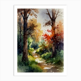 Watercolor Of A Forest Path Art Print