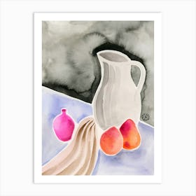 Still Life With A White Carafe - watercolor painting vertical gray kitchen living room Art Print