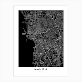 Manila Black And White Map Art Print
