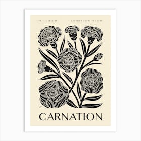 Rustic January Birth Flower Carnation Black Cream Art Print