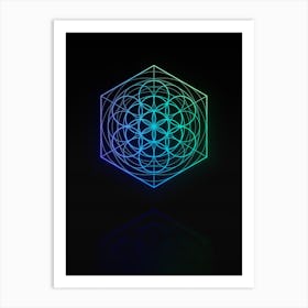 Neon Blue and Green Geometric Glyph Abstract on Black n.0088 Art Print