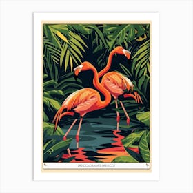 Greater Flamingo Las Coloradas Mexico Tropical Illustration 3 Poster Art Print