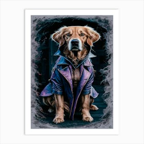 Dog In A Trench Coat Purple & Blue Art Print