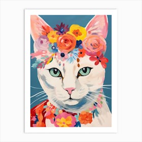 Turkish Angora Cat With A Flower Crown Painting Matisse Style 1 Art Print