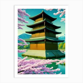 Pagoda Cherry Blossoms Mount Fuji Japan Art Print