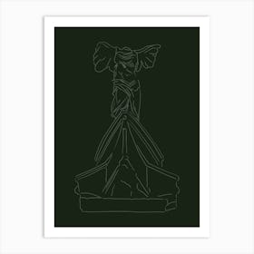 The Winged Victory of Samothrace (The Goddess Nike) Line Drawing - Green Art Print