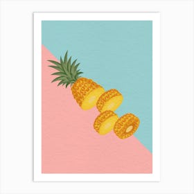 Pineapples On A Pink And Blue Background Art Print
