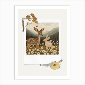 Scrapbook Deer And Bunnies Fairycore Painting 1 Art Print