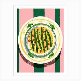 A Plate Of Green Beans 2  Top View Food Illustration 2 Art Print