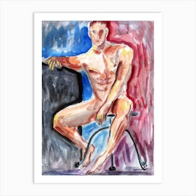 Male Nude On Red And Blue - man erotic homoerotic Anton Maliar watercolor Art Print