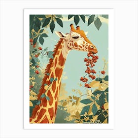 Giraffe Eating Berries Modern Illustration 4 Art Print