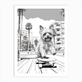 Yorkshire Terrier Dog Skateboarding Line Art 4 Art Print