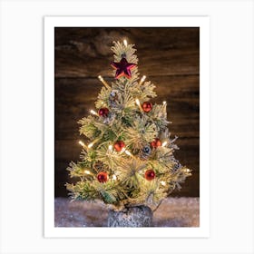 Christmas Tree On A Wooden Background 2 Art Print