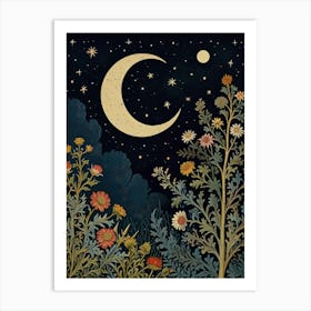 Moon And Flowers Style William Morris Art Print 1 Art Print