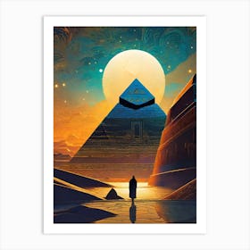 The Great Pyramid ~ Giza Full Moon Ancient Egypt Futuristic Sci-Fi Trippy Surrealism Modern Digital Mandala Awakening Fractals Spiritual Artwork Psychedelic Colorful Cubic Abstract Universe Art Print