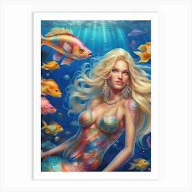 Mermaid with Tropical Fish Art Print