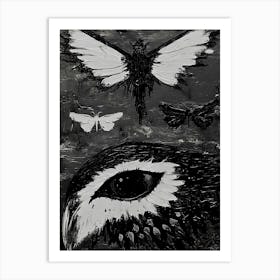 Owls And Butterflies Art Print