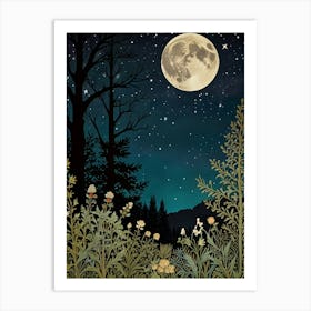 Moonlight In The Woods Style William Morris Art Print 3 Art Print