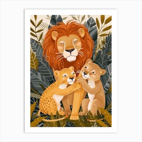 African Lion Family Bonding Illustration 3 Art Print