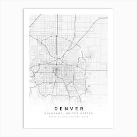 Denver Colorado USA White Map Art Print