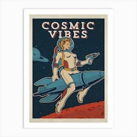 Female cosmic vibes — Vintage retro space poster, retrofuturism poster, retro space Art Print