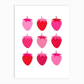 Pink And Red Strawberries Art Print