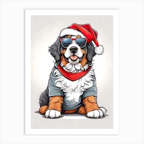 Bernedoodle Dog Christmas Hat Art Print